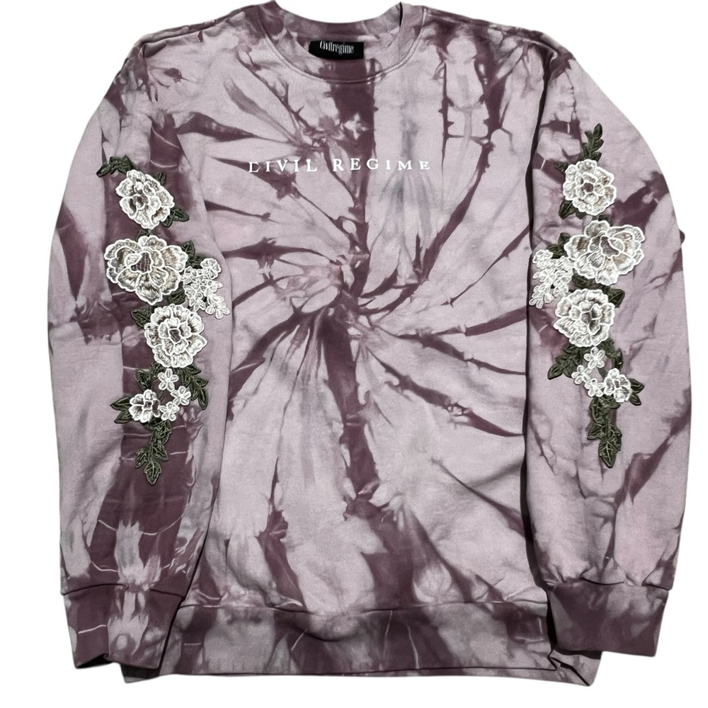 Civil Regime men’s pink rose Tie-Dye Sweatshirt crewneck Floral Embroidery large